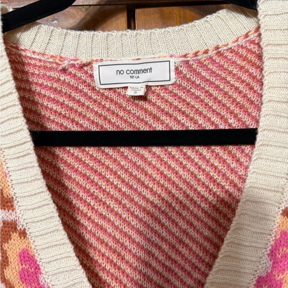 Retro Floral Granny Square Cardigan Sweater Pink Tan Size Small - Picture 4 of 4